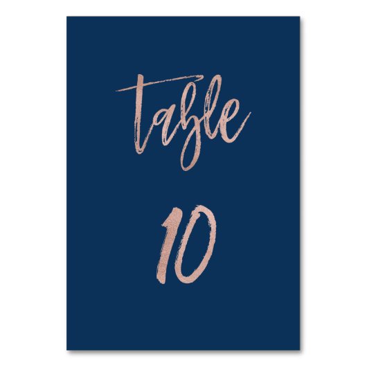 Navy & Roos Gold Glam Chic Wedding Table Number 10 Kaart (Voorkant)