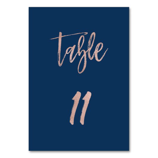 Navy & Roos Gold Glam Chic Wedding Table Number 11 Kaart (Voorkant)