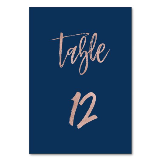 Navy & Roos Gold Glam Chic Wedding Table Number 12 Kaart (Achterkant)