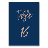 Navy & Roos Gold Glam Chic Wedding Table Number 16 Kaart (Achterkant)
