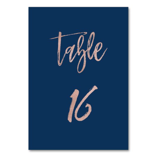 Navy & Roos Gold Glam Chic Wedding Table Number 16 Kaart (Voorkant)