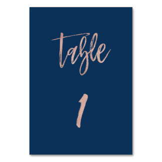 Navy & Roos Gold Glam Chic Wedding Table Number 1 Kaart