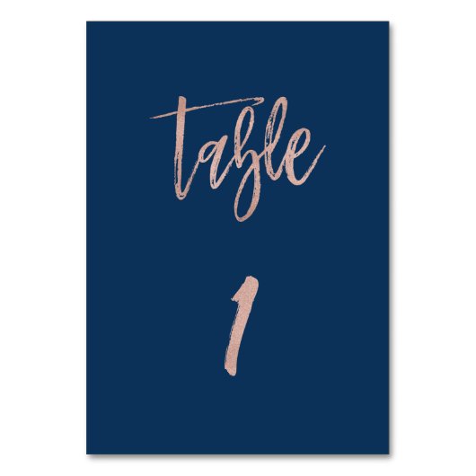 Navy & Roos Gold Glam Chic Wedding Table Number 1 Kaart (Achterkant)