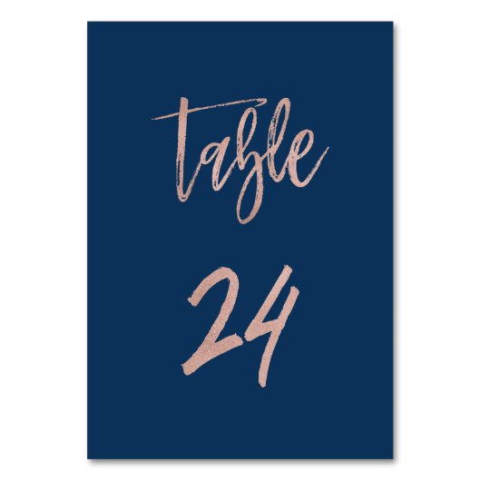 Navy & Roos Gold Glam Chic Wedding Table Number 24 Kaart (Achterkant)
