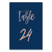 Navy & Roos Gold Glam Chic Wedding Table Number 24 Kaart (Voorkant)