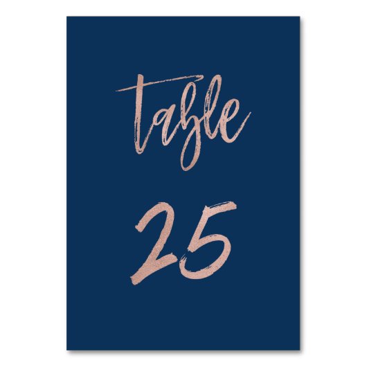 Navy & Roos Gold Glam Chic Wedding Table Number 25 Kaart (Achterkant)