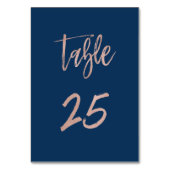 Navy & Roos Gold Glam Chic Wedding Table Number 25 Kaart (Voorkant)