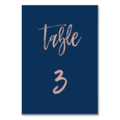 Navy & Roos Gold Glam Chic Wedding Table Number 3 Kaart (Achterkant)