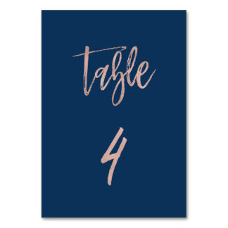 Navy & Roos Gold Glam Chic Wedding Table Number 4 Kaart