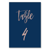 Navy & Roos Gold Glam Chic Wedding Table Number 4 Kaart (Achterkant)