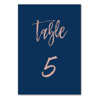 Navy & Roos Gold Glam Chic Wedding Table Number 5 Kaart