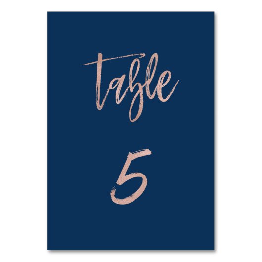 Navy & Roos Gold Glam Chic Wedding Table Number 5 Kaart (Achterkant)