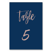 Navy & Roos Gold Glam Chic Wedding Table Number 5 Kaart (Voorkant)