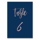 Navy & Roos Gold Glam Chic Wedding Table Number 6 Kaart (Voorkant)