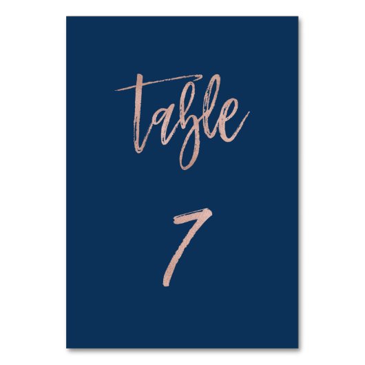 Navy & Roos Gold Glam Chic Wedding Table Number 7 Kaart (Voorkant)