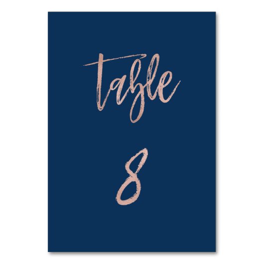 Navy & Roos Gold Glam Chic Wedding Table Number 8 Kaart (Achterkant)