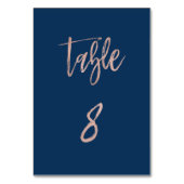 Navy & Roos Gold Glam Chic Wedding Table Number 8 Kaart (Voorkant)