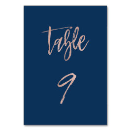Navy & Roos Gold Glam Chic Wedding Table Number 9 Kaart