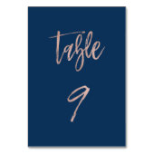 Navy & Roos Gold Glam Chic Wedding Table Number 9 Kaart (Achterkant)