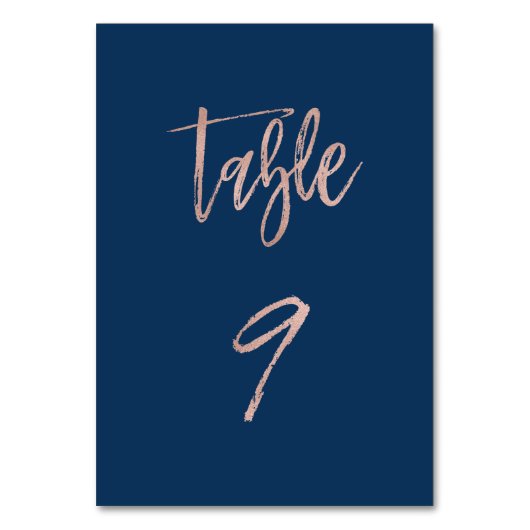 Navy & Roos Gold Glam Chic Wedding Table Number 9 Kaart (Achterkant)