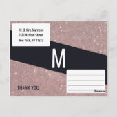 Navy Roos Gold Glitter Color Block Dank u Briefkaart (Achterkant)