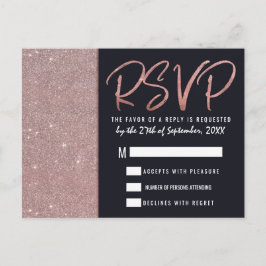 Navy Roos Gold Glitter Color Block RSVP Uitnodiging Briefkaart