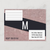 Navy Roos Gold Glitter Color Block RSVP Uitnodiging Briefkaart (Achterkant)