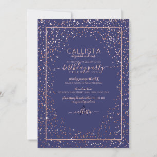 Navy Roos Gold Glitter Confetti Border Birthday Kaart
