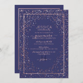 Navy Roos Gold Glitter Confetti Border Quinceañera Kaart (Voorkant / Achterkant)