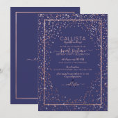 Navy Roos Gold Glitter Confetti Border Sweet 16 Kaart (Voorkant / Achterkant)