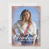 Navy Roos Gold Glitter Confetti Foto Afstuderen Kaart (Voorkant)