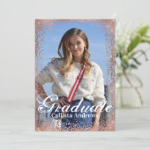 Navy Roos Gold Glitter Confetti Foto Afstuderen Kaart (Staand voorkant)