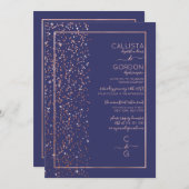 Navy Roos Gold Glitter Confetti Side Verloving Kaart (Voorkant / Achterkant)