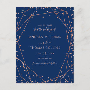 Navy Roos Gold Glitter Geometric Save the Date Aankondigingskaart