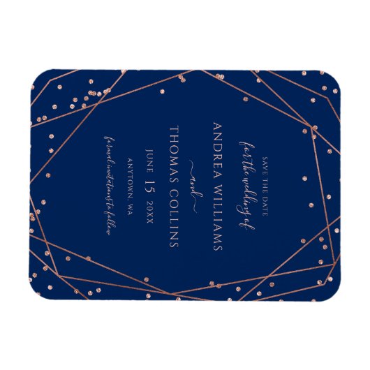 Navy Roos Gold Glitter Geometric Save the Date Magneet (Horizontaal)