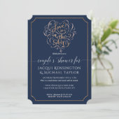 Navy Roos Gold Glitter Script Love Couple Shower Kaart (Staand voorkant)