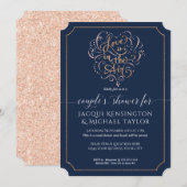 Navy Roos Gold Glitter Script Love Couple Shower Kaart (Voorkant / Achterkant)