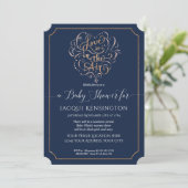 Navy Roos Gold Glitter Typography Baby Girl Shower Kaart (Staand voorkant)