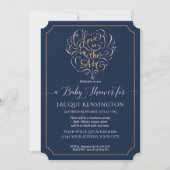 Navy Roos Gold Glitter Typography Baby Girl Shower Kaart (Voorkant)