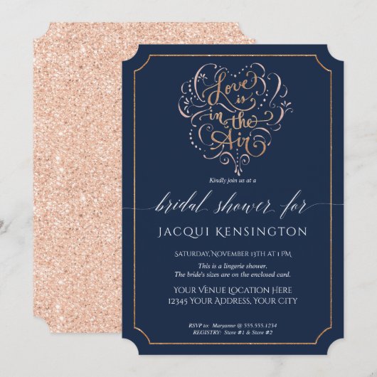 Navy Roos Gold Glitter Typography Vrijgezellenfees Kaart (Voorkant / Achterkant)