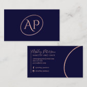 Navy roos Gold initiaal logo make-up typografie Visitekaartje (Voorkant / Achterkant)