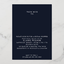 Navy Roos Gold Modern Vrijgezellenfeest Folie Uitnodiging