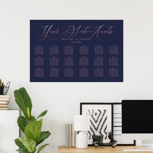 Navy+Roos Gold Moderne kalligrafie Poster (Thuiskantoor)