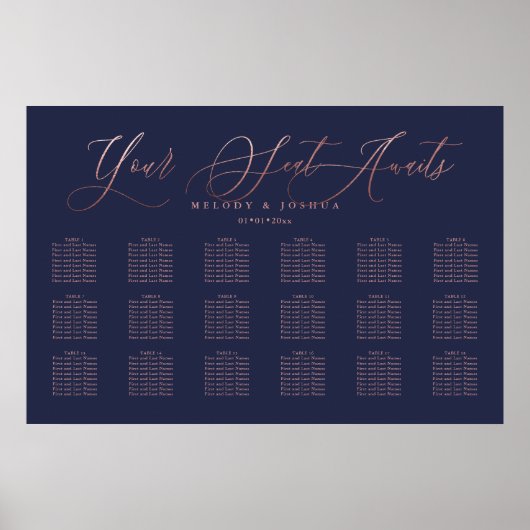 Navy+Roos Gold Moderne kalligrafie Poster (Voorkant)