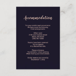 Navy Roos Gold Monogram Bruiloft accommodatie kaar Informatiekaartje
