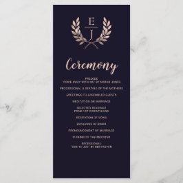 Navy Roos Gold Monogram Trouwprogramma's Programmakaart