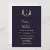 Navy Roos Gold Monogram Wedding Invitations Kaart (Voorkant)