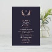 Navy Roos Gold Monogram Wedding Invitations Kaart (Staand voorkant)