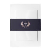 Navy Roos Gold Monogram Wedding Invitations Uitnodigingen Wikkel (Voorkant Voorbeeld)