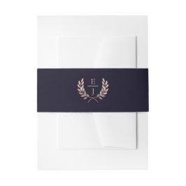 Navy Roos Gold Monogram Wedding Invitations Uitnodigingen Wikkel